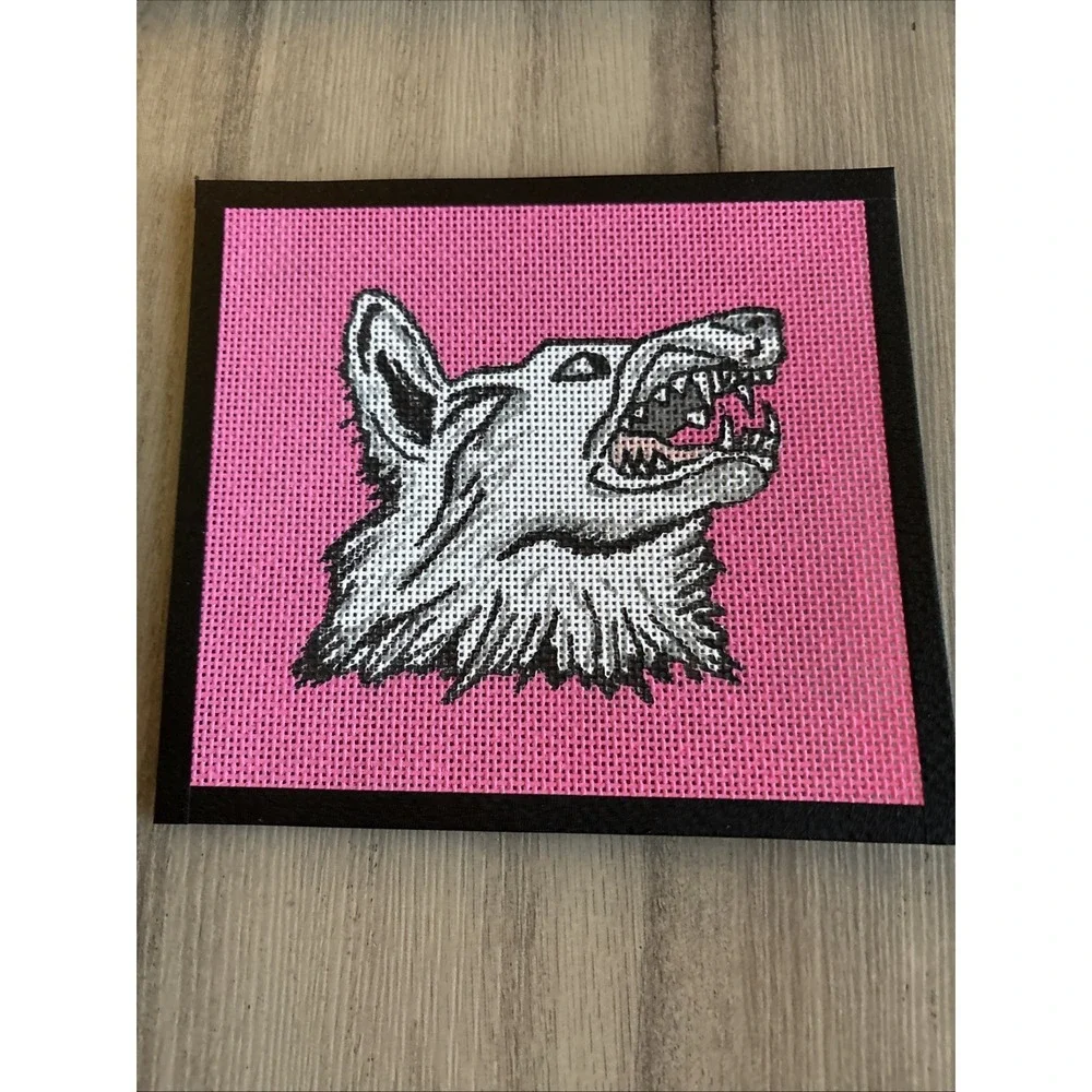 Handpainted Needlepoint cross stitch Canvas Pink White Wolf Dog 13 Mesh 7
